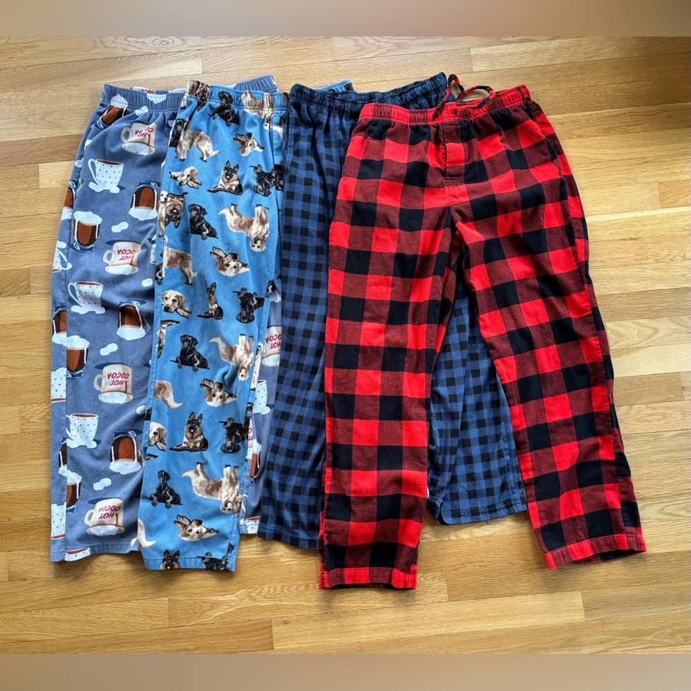 Men’s Pajama Pants Lot Of 4 Fleece Lounge Sleepwear Stafford Sonoma Dog Plaid M